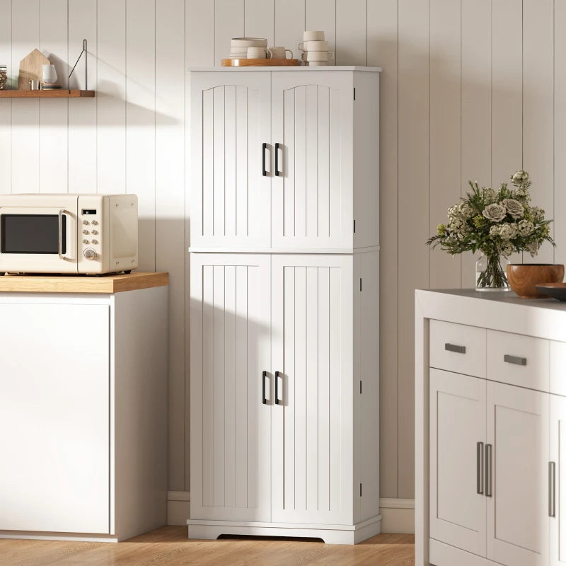 Tall Pantry Cabinet, 64" Storage Cabinet with Adjustable Shelves and 8 Door Spice Racks for Kitchen, Dining Room, White