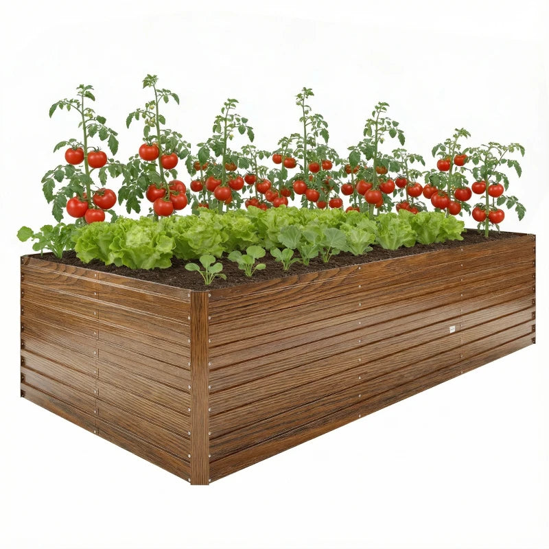 8' x 4' x 2' Raised Garden Bed, Galvanized Planter Box for Growing Flowers, Herbs and Vegetables Dark Brown Wood Effect