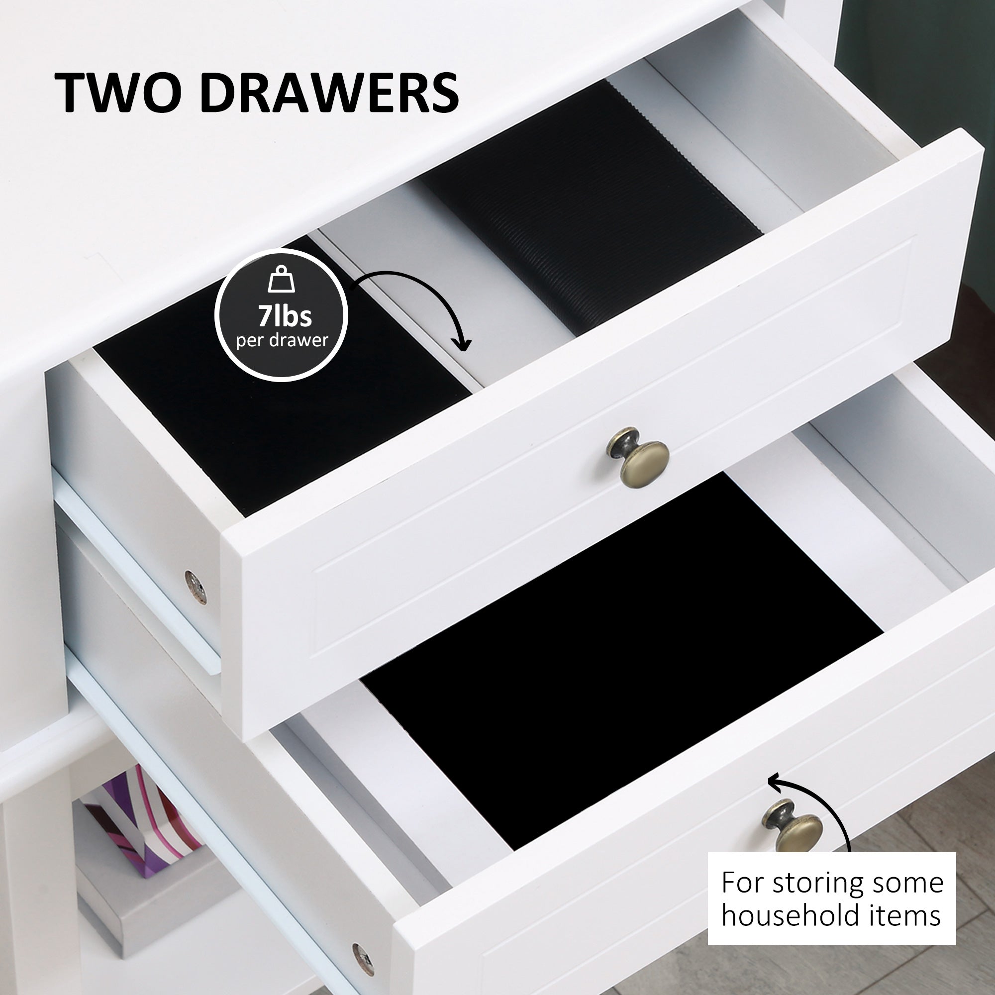 HOMCOM Elegant End Table: Modern Sofa Side Table with Drawers and Storage Shelf, Nightstand for Bedroom, Living Room, Crisp White 