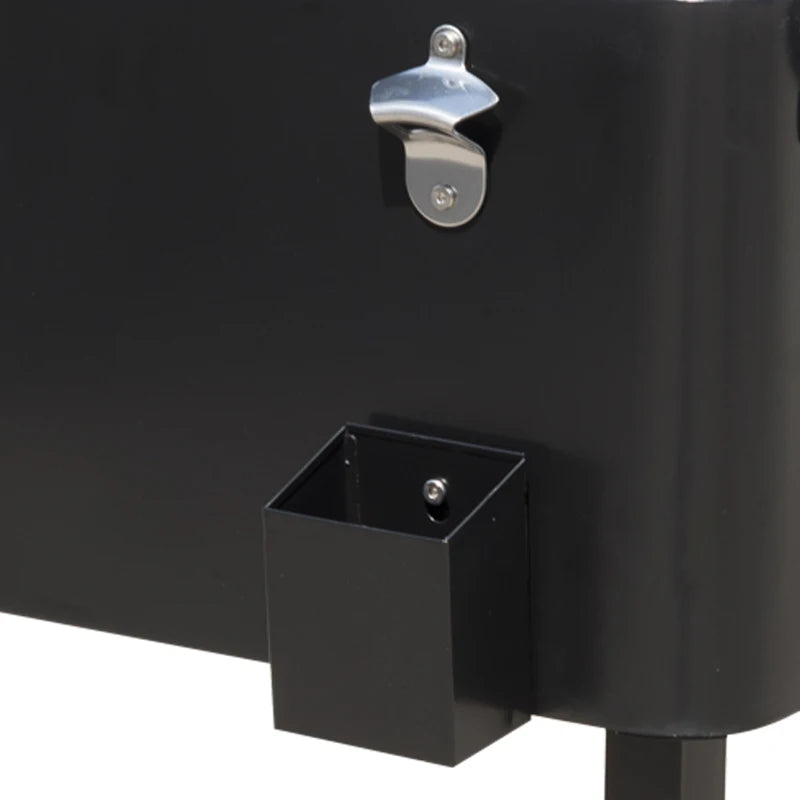 80 Quart Rolling Cooler Cart Portable Patio Ice Beer Beverage Cooling Bin for Outdoor Party w/ Bottle Opener & Storage Shelf Black