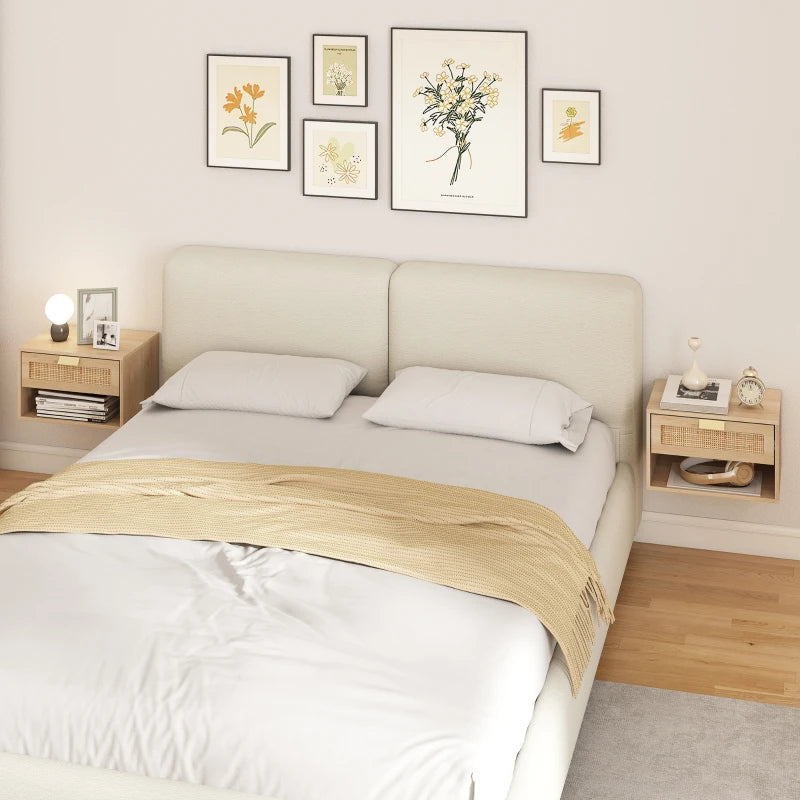 Floating Bedside Table Set of 2, Wall Mount Nordic Nightstands with Storage Drawer and Open Shelf for Bedroom, Oak