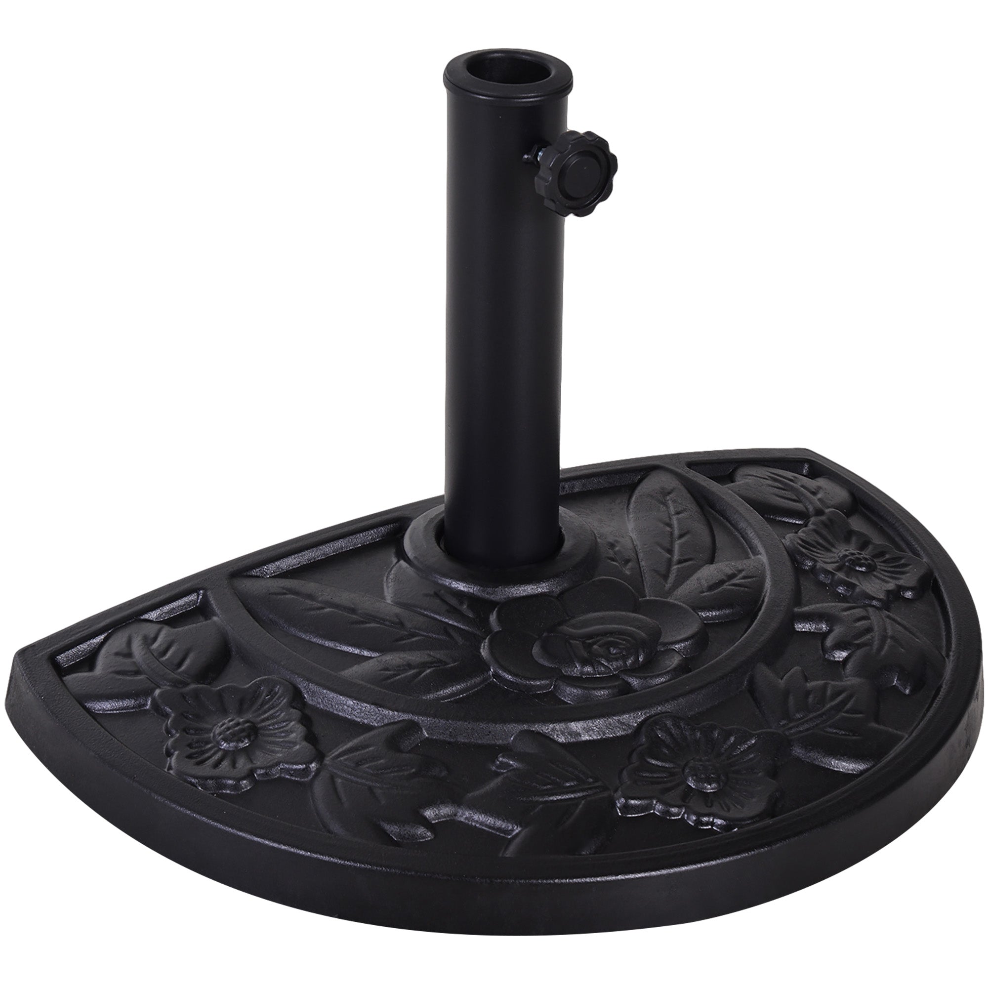 Outsunny 20" Half Round Patio Umbrella Base: Decorative Resin Stand Holder, Outdoor, Black 