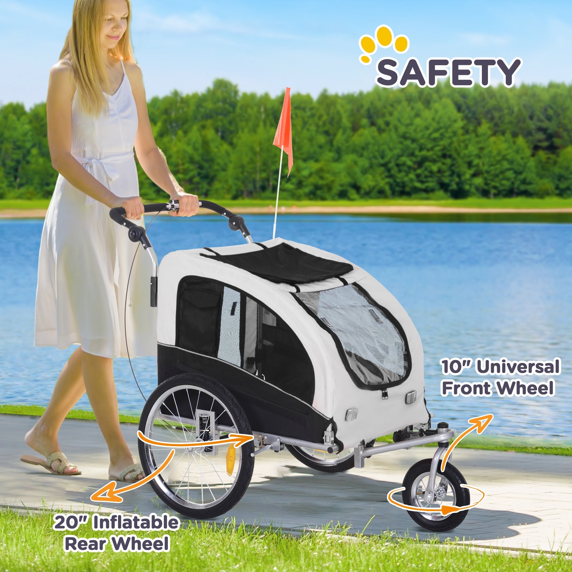 Aosom Elite II Dog Bike Trailer 2-In-1 Pet Stroller Cart Bicycle Wagon Cargo Carrier Attachment for Travel, White 
