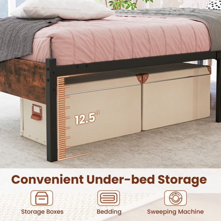 Twin/Full/Queen/King Metal Bed Frame with Wooden Headboard and Footboard-Twin Size