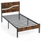 Twin/Full/Queen/King Metal Bed Frame with Wooden Headboard and Footboard-Twin Size