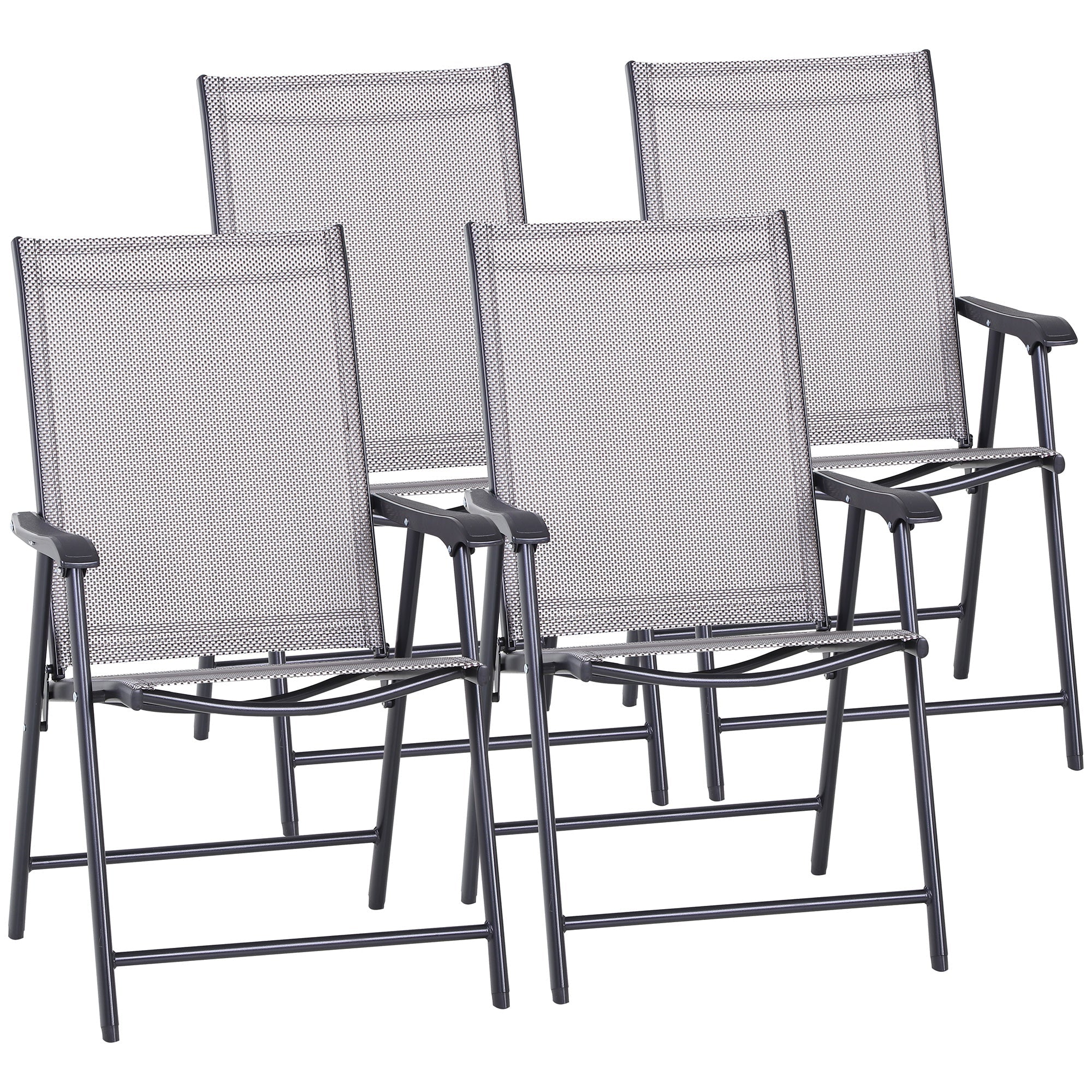 Outsunny 4-Piece Folding Dining Chair Set for Relaxing on Patio, Balcony, or Garden, Comfortable Outdoor Furniture with Armrests, Grey 