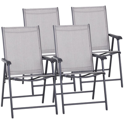 Outsunny 4-Piece Folding Dining Chair Set for Relaxing on Patio, Balcony, or Garden, Comfortable Outdoor Furniture with Armrests, Grey 