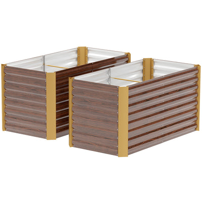Outsunny Set of 2 Galvanized Planters for Outdoor Plants, 4' x 2' x 2' Raised Garden Bed, Distressed Dark Brown 