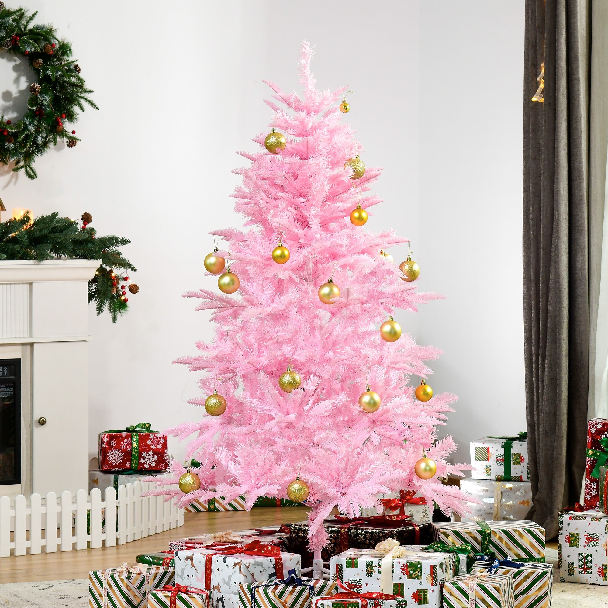 HOMCOM 5FT Pink Artificial Christmas Tree with Easy Automatic Open - Vibrant Holiday Decor for Home & Party 