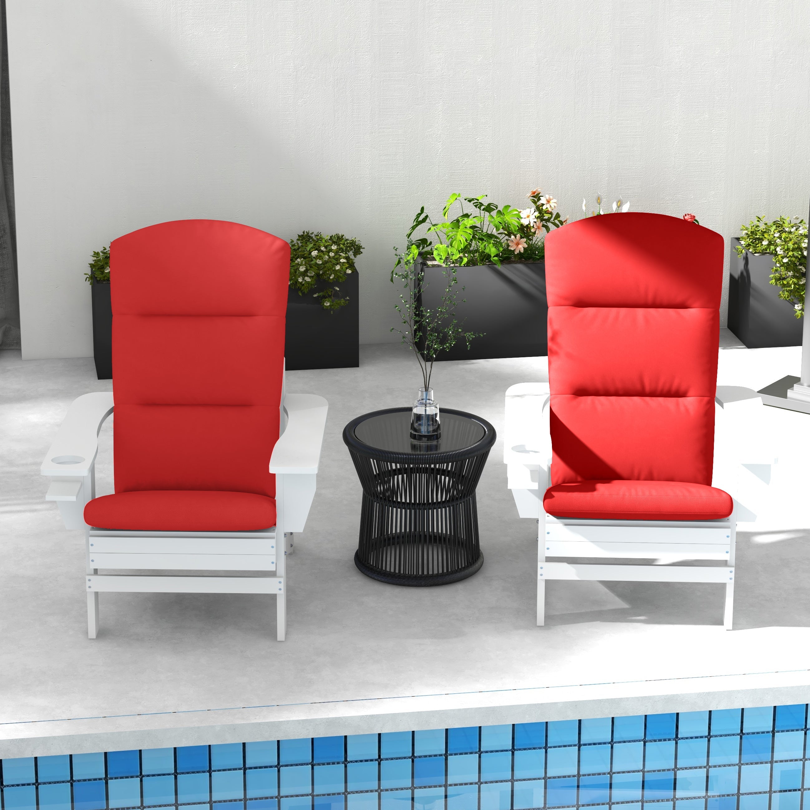 Outsunny Patio Chair Cushions for Adirondack Chair Replacement Cushions with Back and Ties, Set of 2, Wine Red 