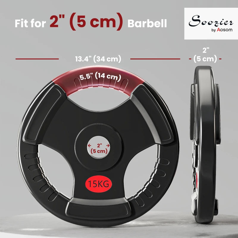 Soozier Weight Plates Set, 2-Inch Barbell Weights Set w/Tri-Grips for Home Gym Weightlifting and Strength Training, 2 x 33lbs