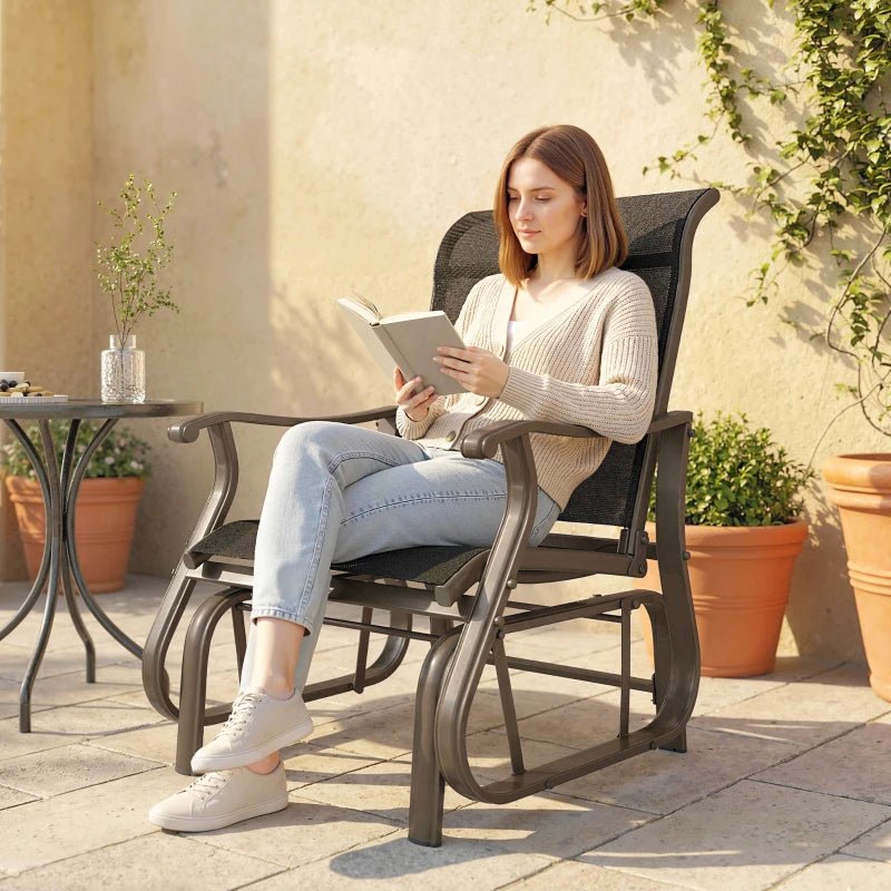 Outdoor Glider Chair, Patio Glider with Steel Frame and Mesh Fabric, Outdoor Chair for Backyard, Garden, Porch, Black