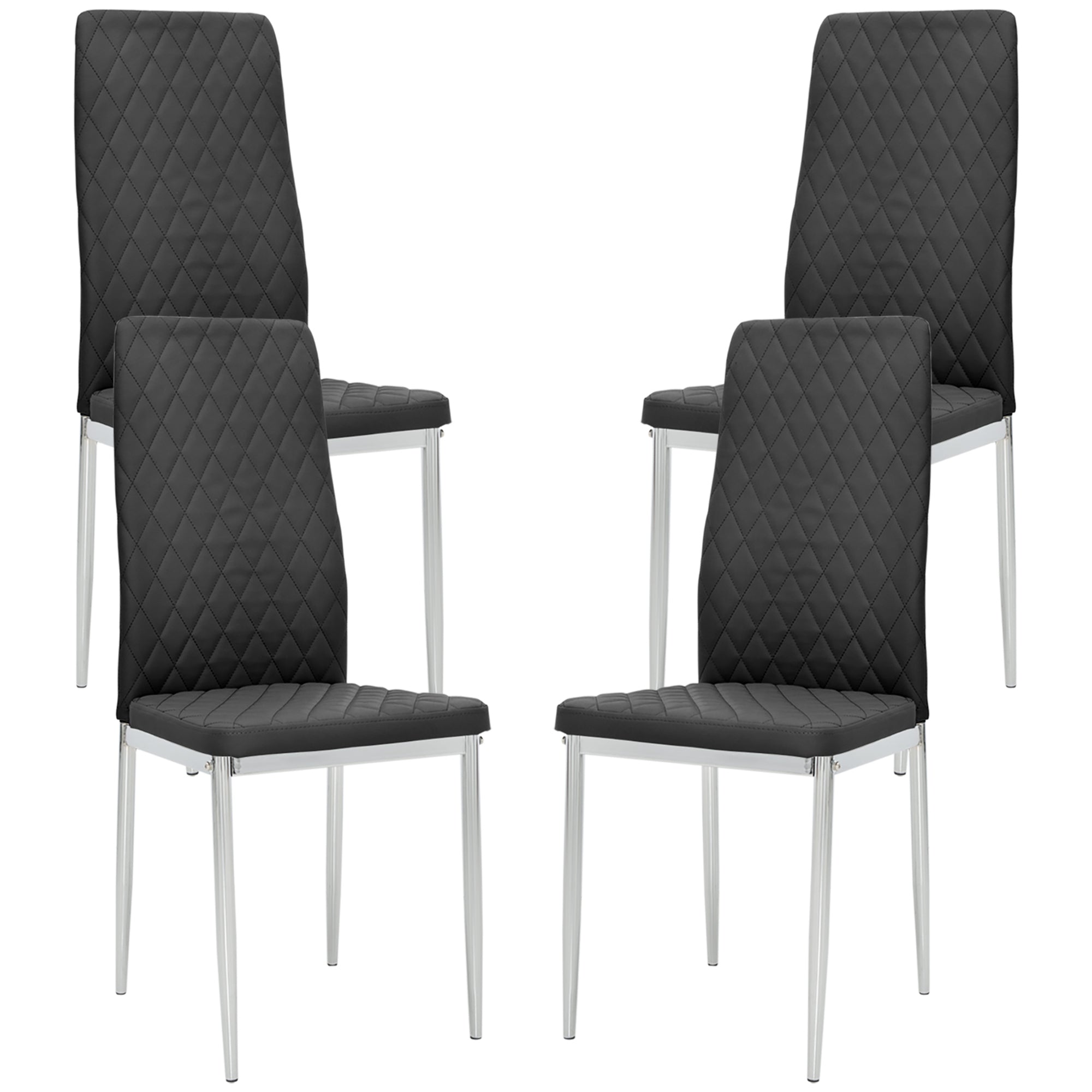 HOMCOM Kitchen Dining Chairs Set of 4 Faux Leather Upholstery Steel Legs for Living Dining Room Black 