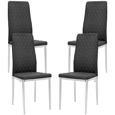 HOMCOM Kitchen Dining Chairs Set of 4 Faux Leather Upholstery Steel Legs for Living Dining Room Black 