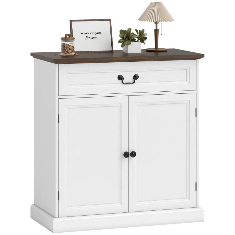Buffet Cabinet, 32" Farmhouse Sideboard with Thick Top, Quiet Drawer and Adjustable Shelf, White Wood Grain