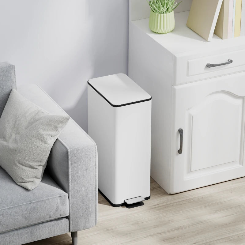 5.3 Gallon Stainless Steel Kitchen Garbage Can with Soft-close Lid, Foot Pedal, Fingerprint-Proof, White