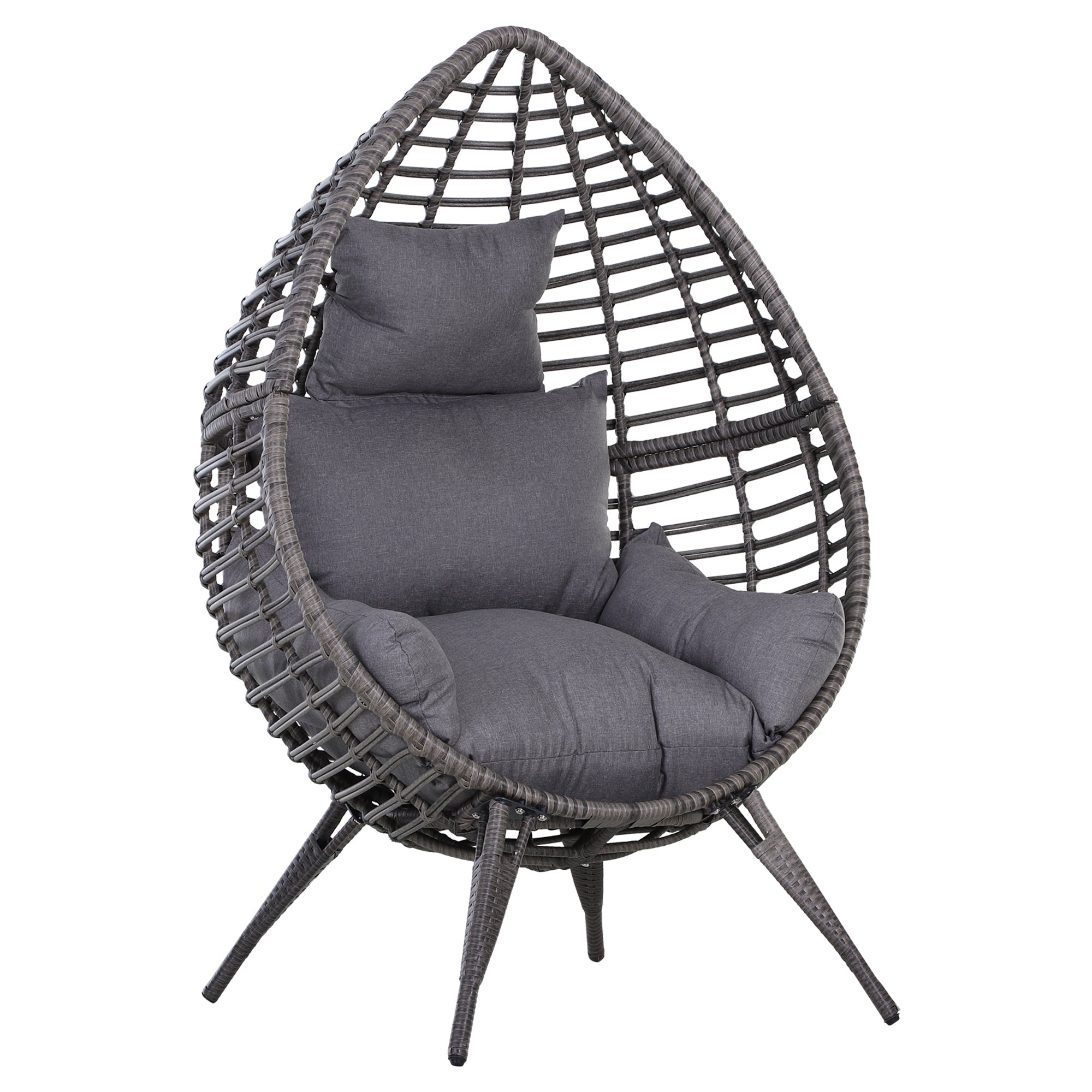 Outsunny Rattan Wicker Egg Chair Lounge Chair with Cushion Outdoor Indoor Adjustable Grey 352lbs Capacity 