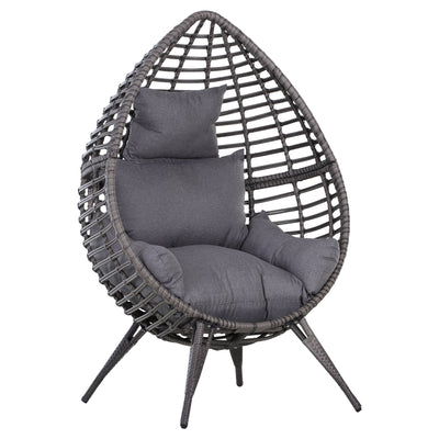 Outsunny Rattan Wicker Egg Chair Lounge Chair with Cushion Outdoor Indoor Adjustable Grey 352lbs Capacity 