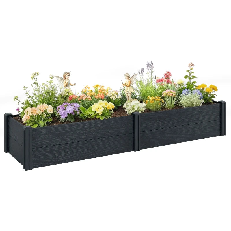 Vinyl Raised Garden Bed Kit, 6.5 x 2 x 1ft Elevated Garden Box with Divider and Open Bottom, Grey Wood Effect