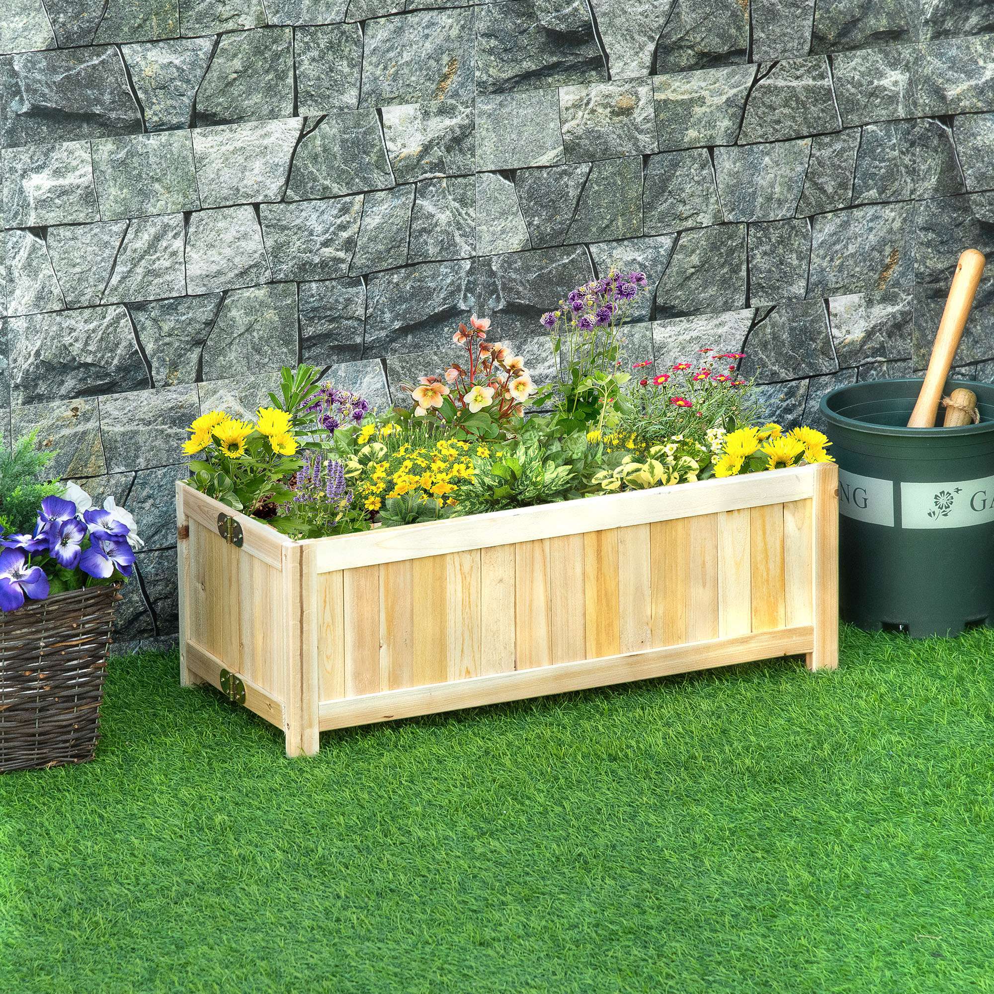 Outsunny Foldable Raised Garden Planter 28"x12" Elevated Wooden Planter Box Planting Bed Vegetable Flower Herb Growing Natural 