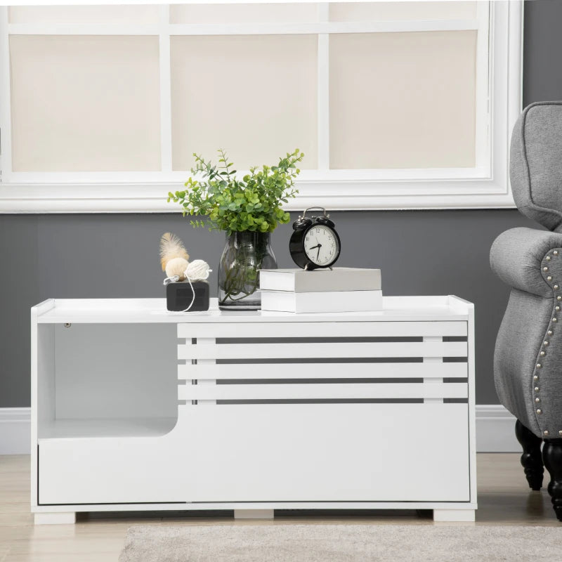 Hidden Cat Litter Box Furniture, Cat Litter Box Enclosure with Storage Compartments and Side Table Function, White