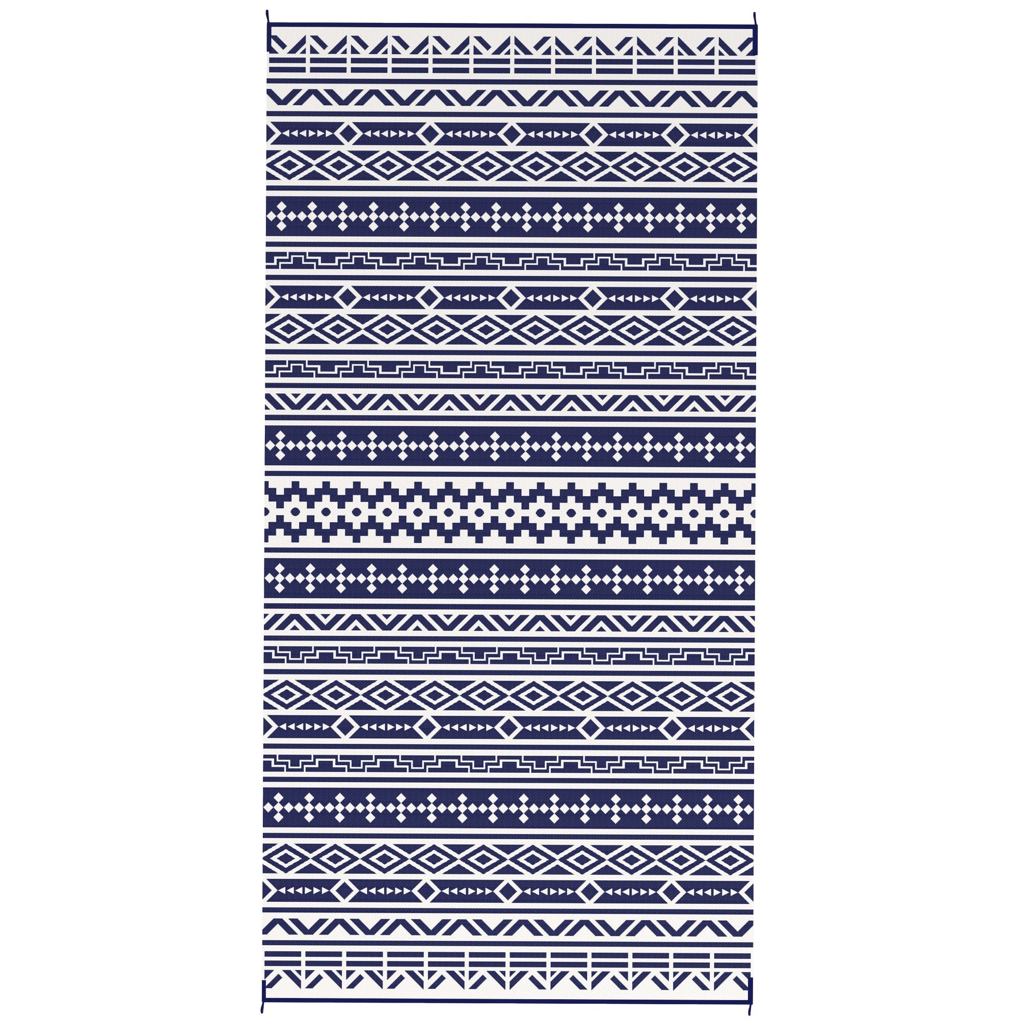 Outsunny 9' x 18' Outdoor RV Rug, Reversible Patio Floor Mat with Carry Bag, Geometric Wall, Blue and White 