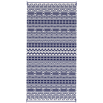 Outsunny 9' x 18' Outdoor RV Rug, Reversible Patio Floor Mat with Carry Bag, Geometric Wall, Blue and White 