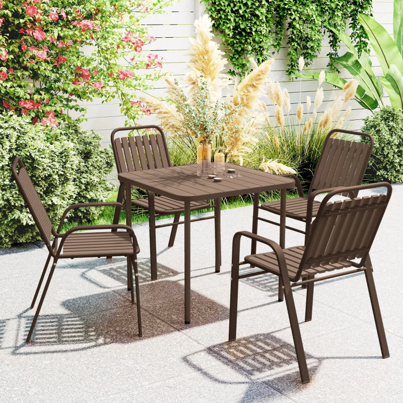 Stackable Outdoor Dining Chairs Set of 4, for Patio, Balcony, Deck, Garden, Dark Brown