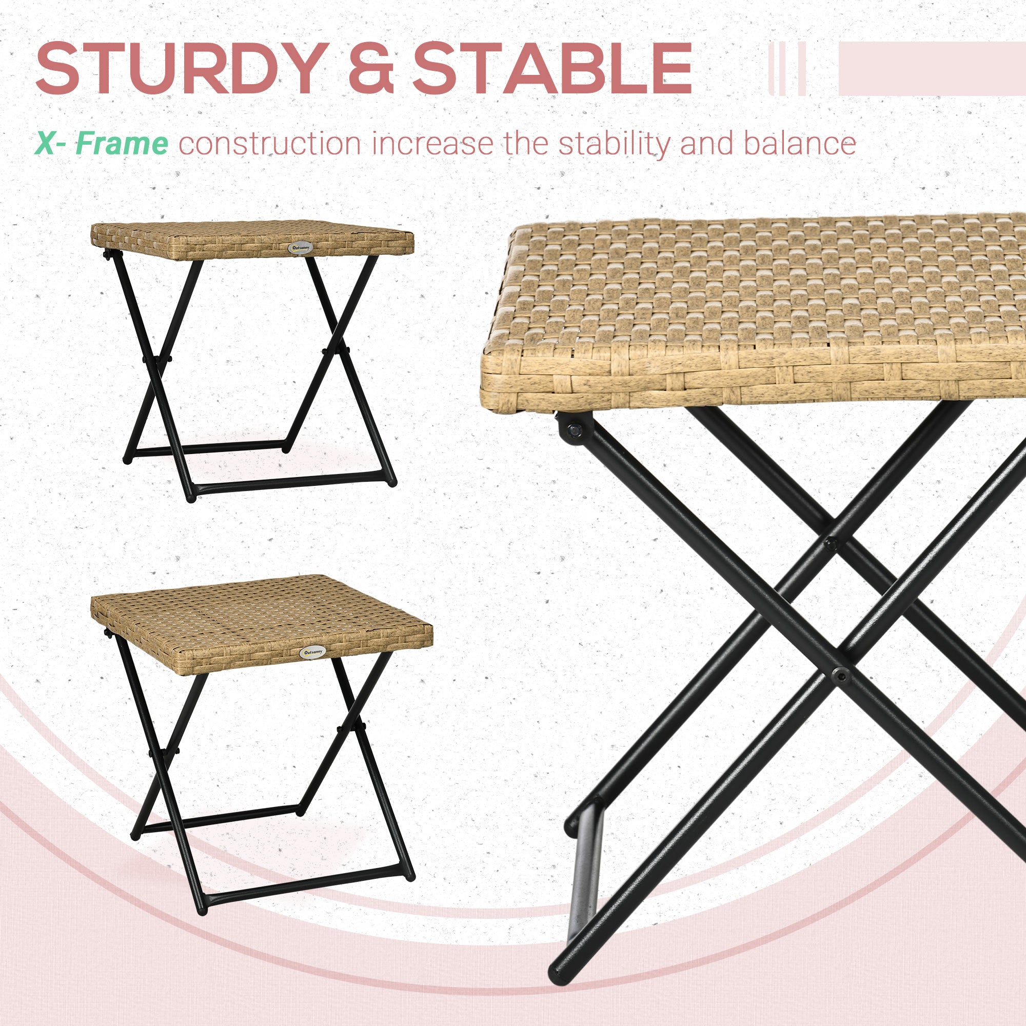 Outsunny Folding Patio Coffee Table PE Rattan Wicker Portable Outdoor Garden Side Table Nature Wood 15.75"x15.75"x15.75" 