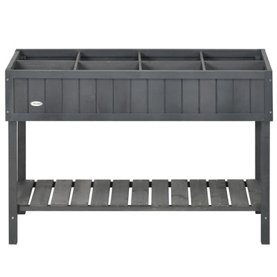 Outsunny 43.25" x 18" x 30" Raised Garden Bed, Wooden Plant Stand with 8 Grid Box, Storage Shelf for Outdoor, Dark Grey 