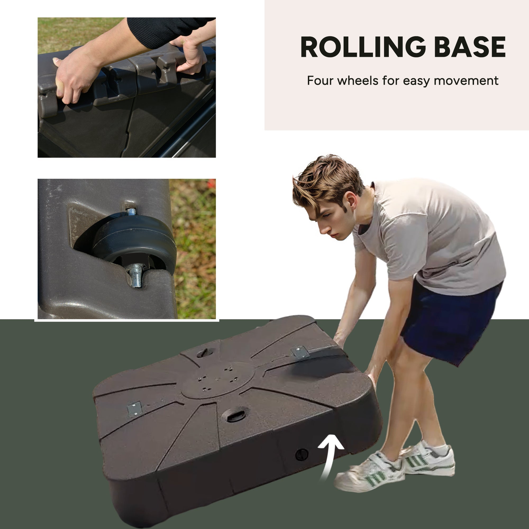 Outsunny Square Cantilever Patio Umbrella Base Water or Sand Filled with Wheels Crossbar Heavy-Duty Umbrella Stand 
