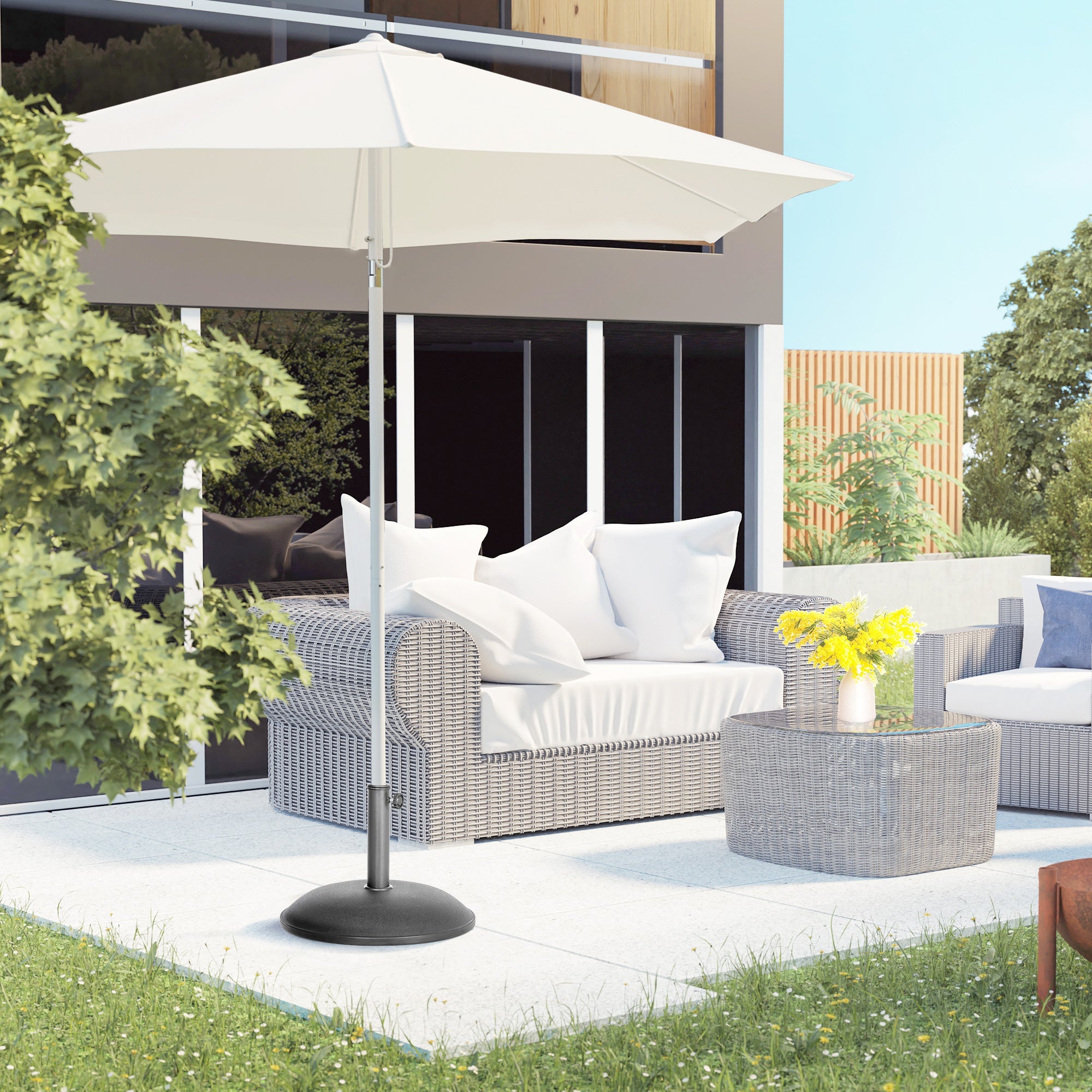 Outsunny Concrete Umbrella Base: 44 lbs 18" Round Heavy Duty Weather-Resistant Stand for Patio, Grey 