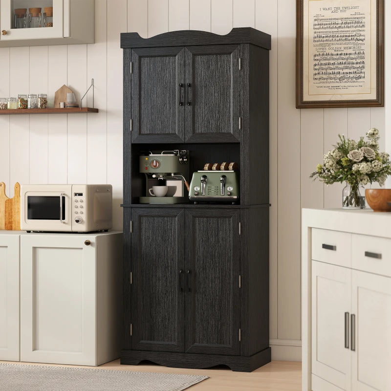 73" Kitchen Pantry Cabinet, Freestanding Kitchen Hutch with 12 Door Shelves, Adjustable Shelves, Microwave Stand, Black