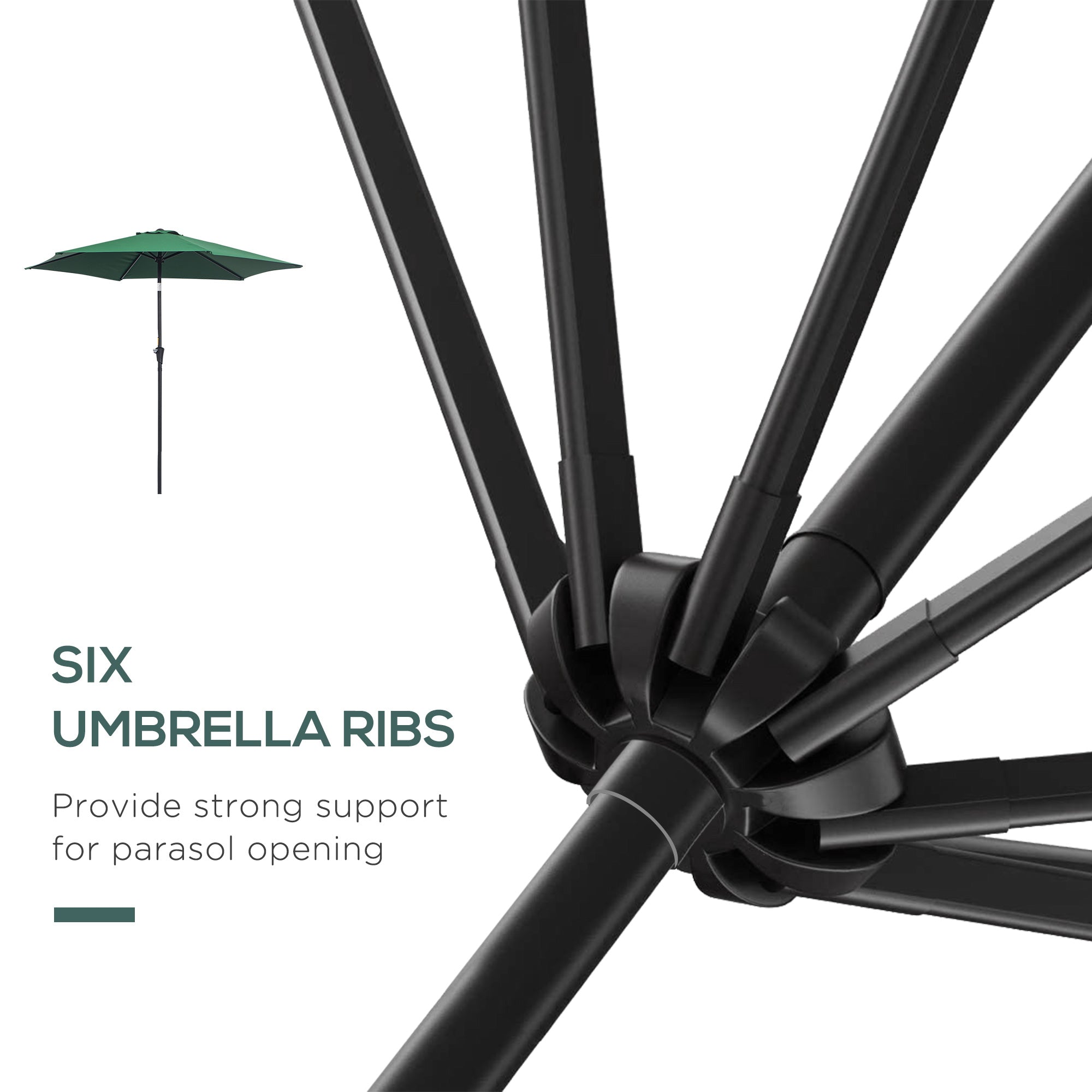 Outsunny Garden Oasis Parasol: 9' Round Aluminum 6 Rib Tilting Canopy Umbrella with Crank Green 