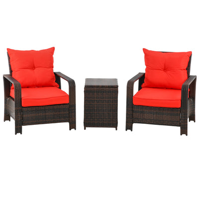 Outsunny 3pc Rattan Garden Sofa Set 2 Chairs Storage Table Cushioned 
