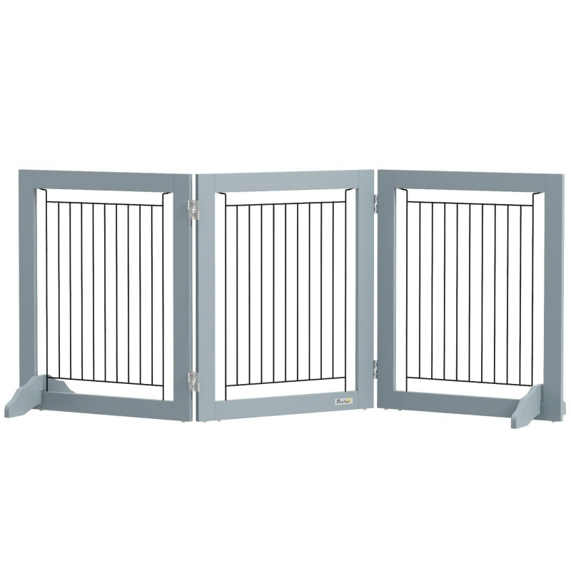 Freestanding Pet Gate, Folding Dog Gate with 2 Support Feet, 24" High, 3 Panels, for Small Dogs, Indoor Use - Grey
