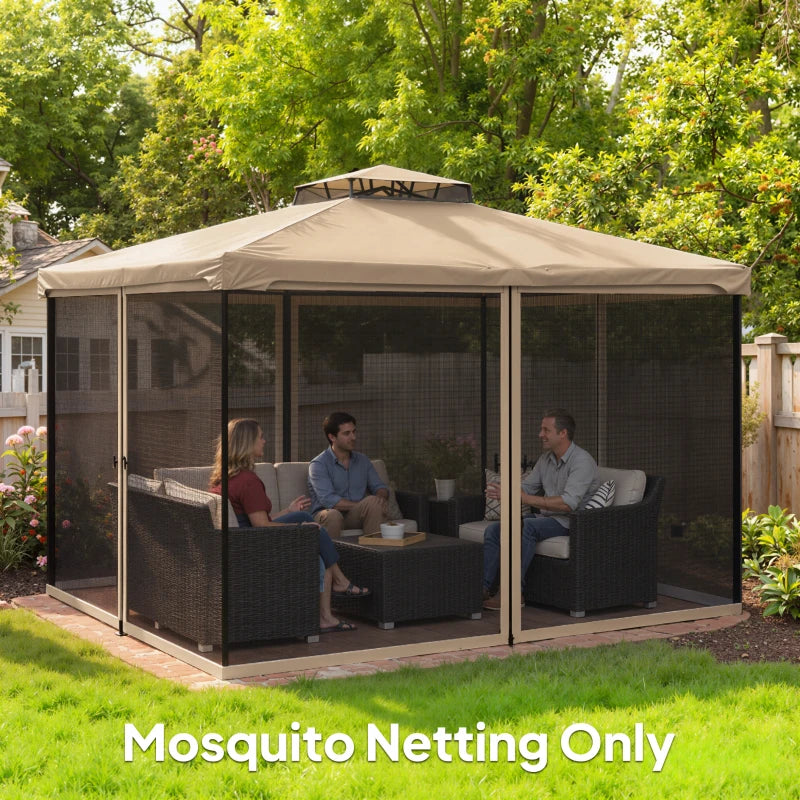 Replacement Mosquito Netting for Gazebo 10' x 12' Black Screen Walls for Canopy with Zippers, Beige