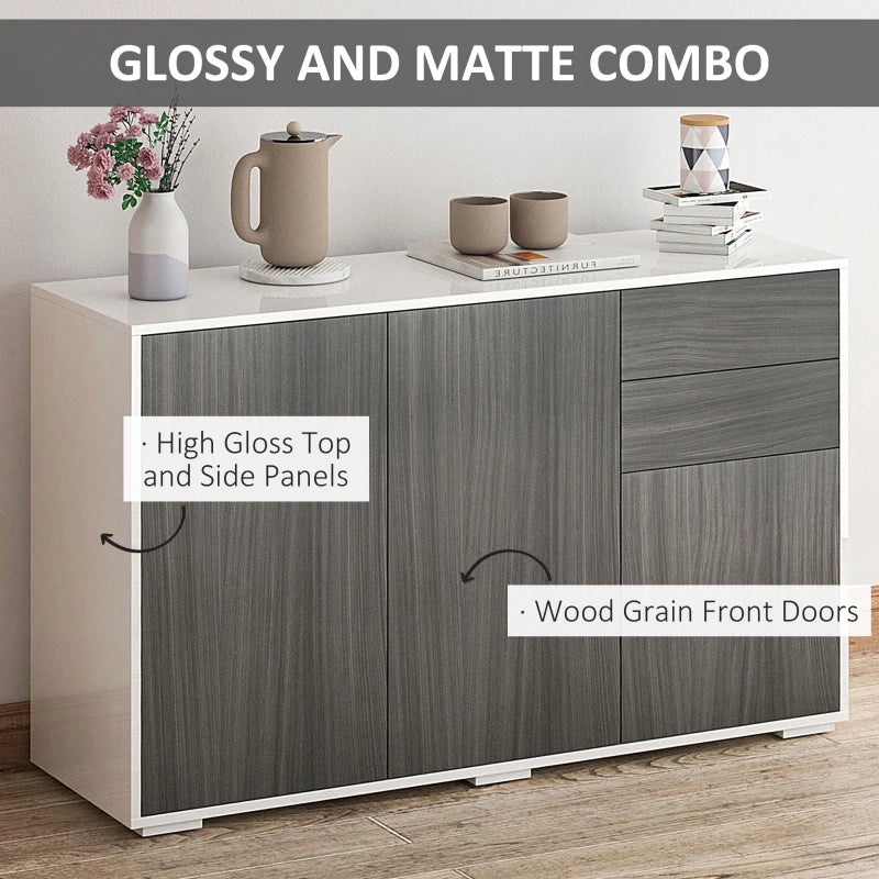 Kitchen Sideboard Storage Cabinet, Modern Coffee Bar with Push-Open Design and 2 Drawers for Living Room, Light Grey
