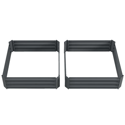Outsunny 2-Piece Raised Garden Bed Set Steel, Elevated Planter Box for Flowers, Herbs, 39"x39"x12", in Dark Grey 