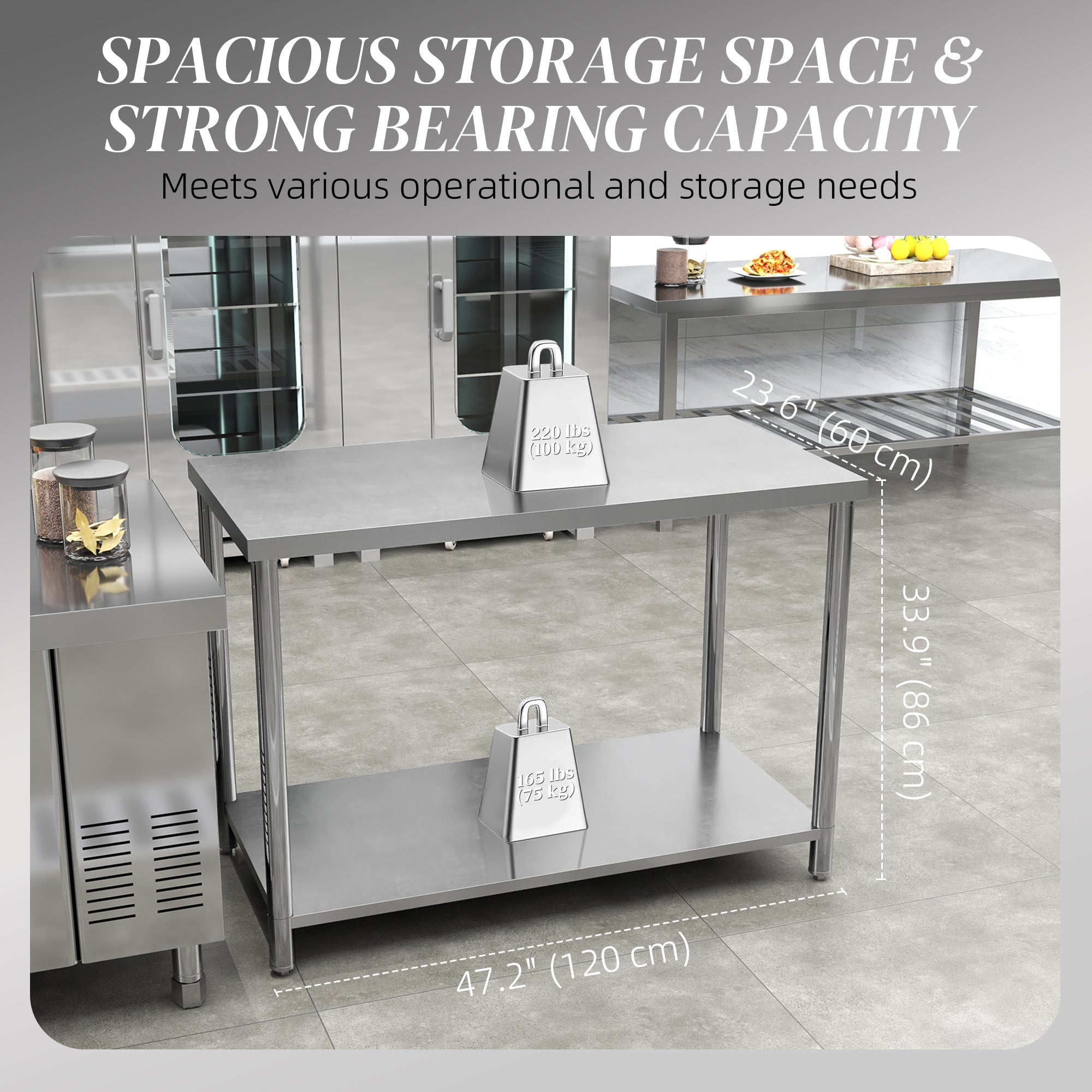 HOMCOM Stainless Steel Workbench, 24"x47"x34", Heavy Duty Work Prep Table with Shelf, Workbench for Kitchen, Garage 