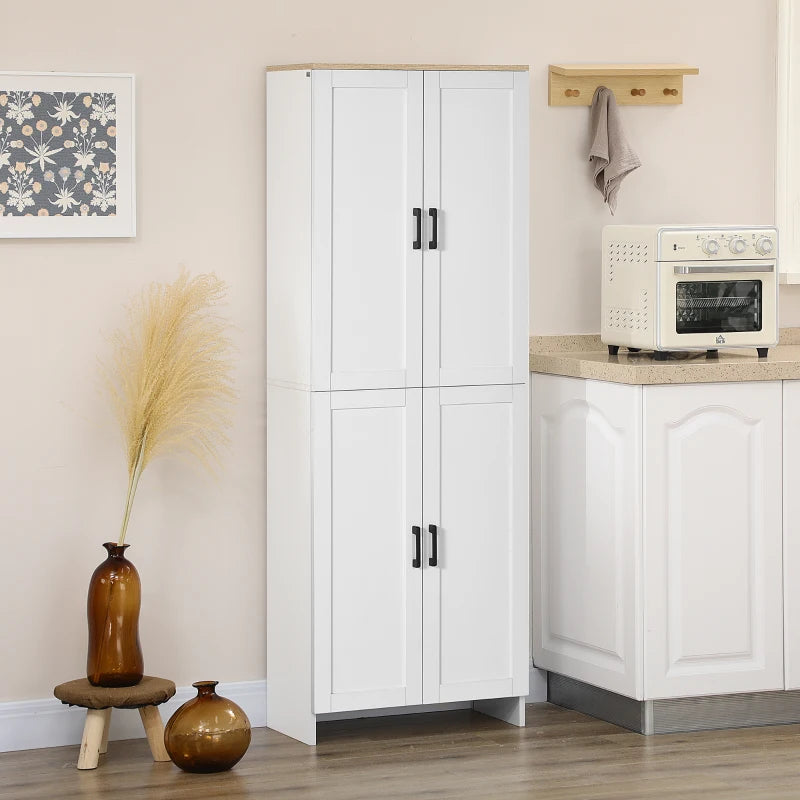 67" 4-Door Kitchen Pantry Cabinet, Freestanding Storage Cabinet Cupboard with Adjustable Shelves, White
