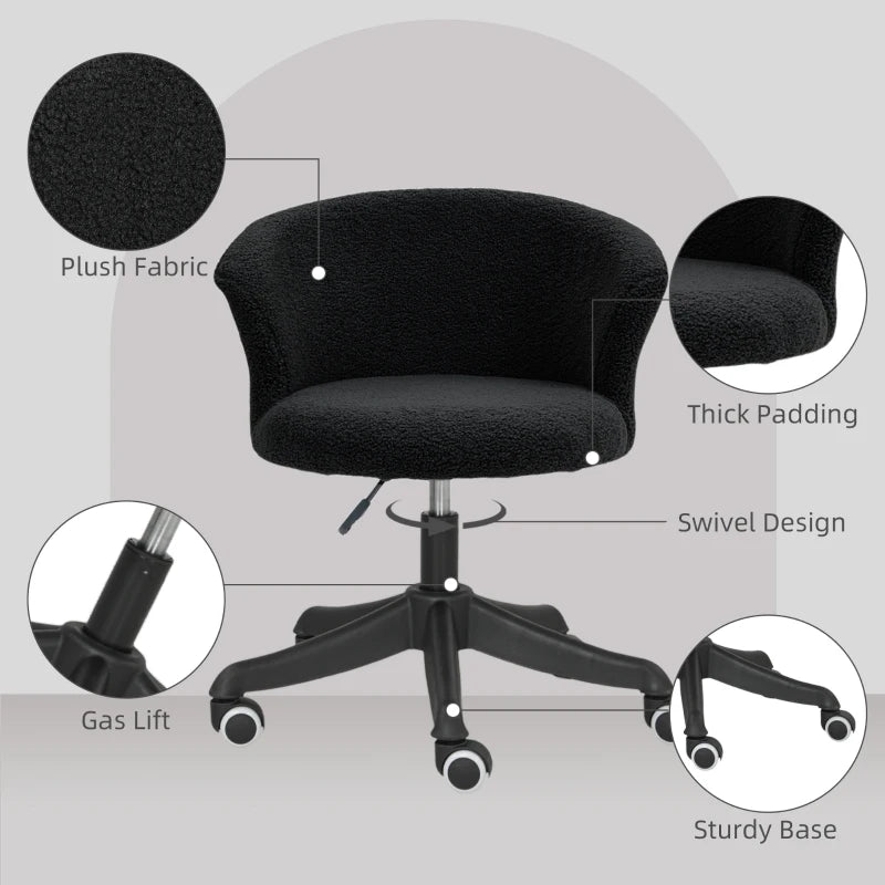 Armless Office Chair, Fluffy Computer Desk Chair with Adjustable Height, Swivel Wheels, Mid Back, Black