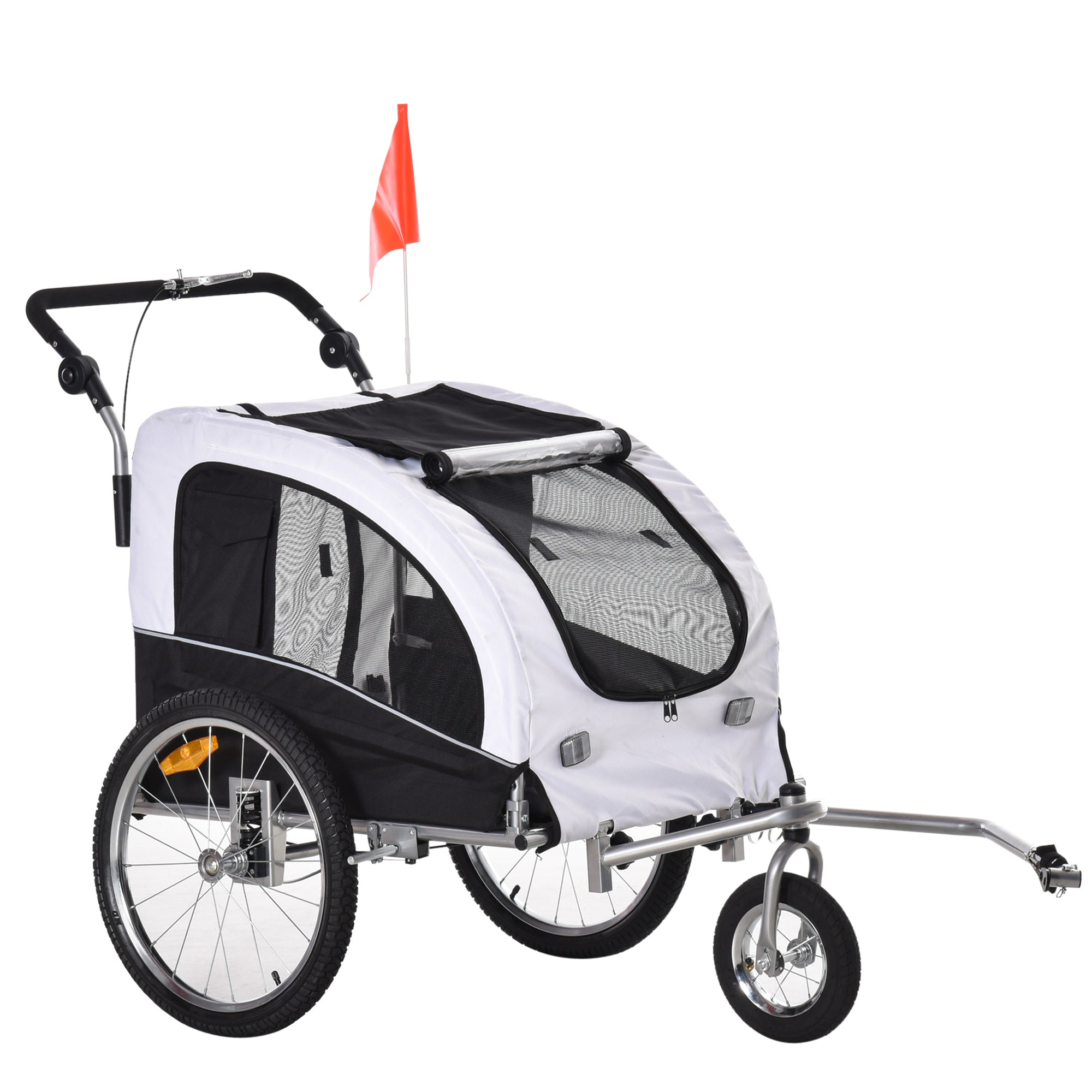 Aosom Elite II Dog Bike Trailer 2-In-1 Pet Stroller Cart Bicycle Wagon Cargo Carrier Attachment for Travel, White 