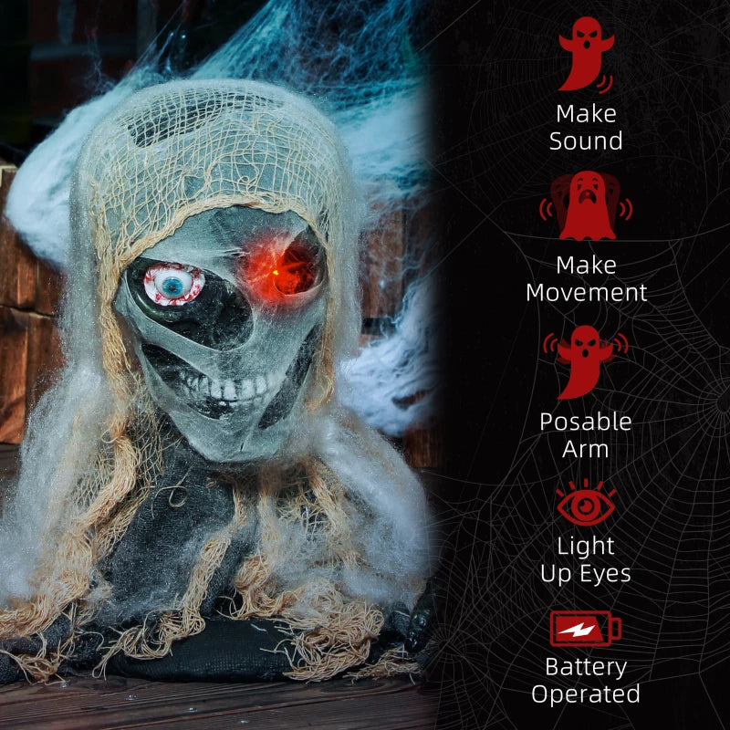 HOMCOM Life-Size Animated Mummy – Glowing LED Eyes, Battery Operated Halloween Decoration 