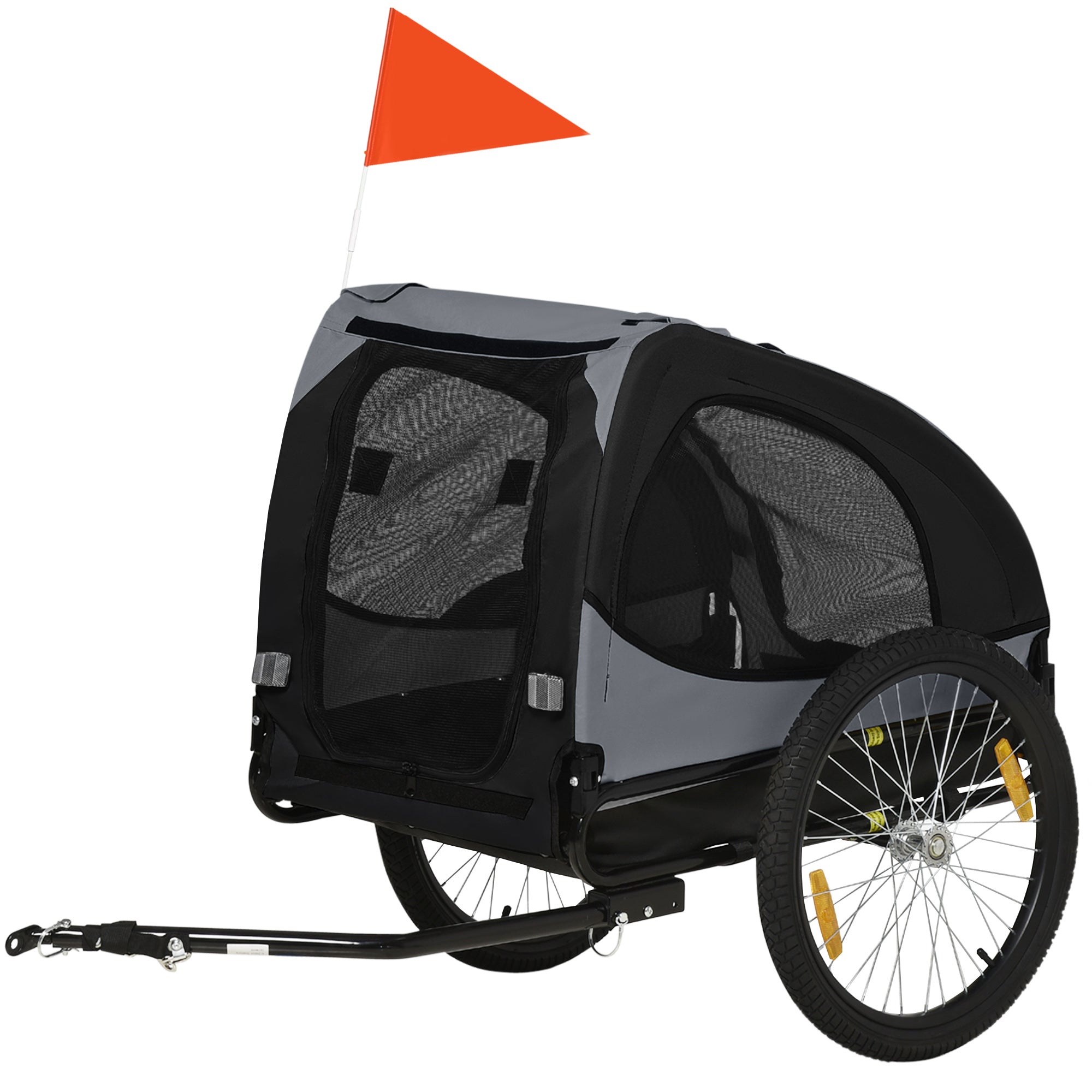 Aosom Medium Dog Bike Trailer with Safety Flag Quick Release Wheels Reflectors Hitch Coupler Black 