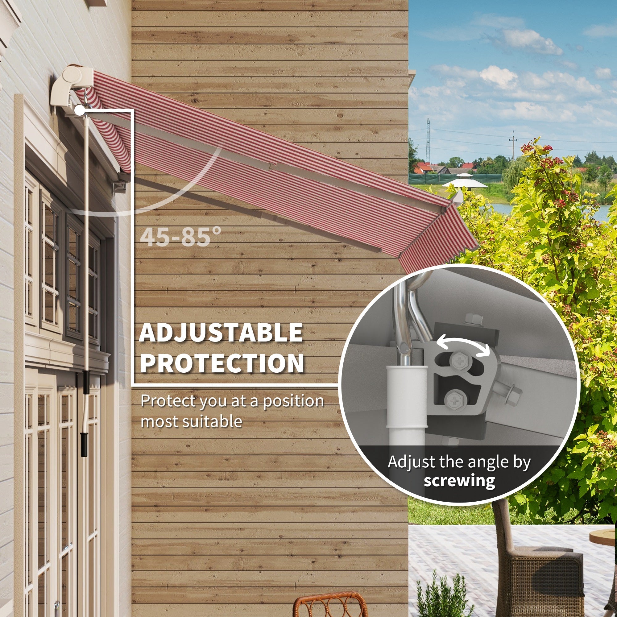 Outsunny 10' x 8' Manual Retractable Awning, Sun Shade Shelter Canopy, with Aluminum Frame and UV Protection for Patio Deck Yard Window Door, Wine Red and White Stripe 