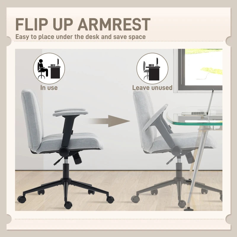 Criss Cross Chair with Flip-up Armrests, Wheels, Wide Office Chair with Adjustable Height, Tilting, Grey