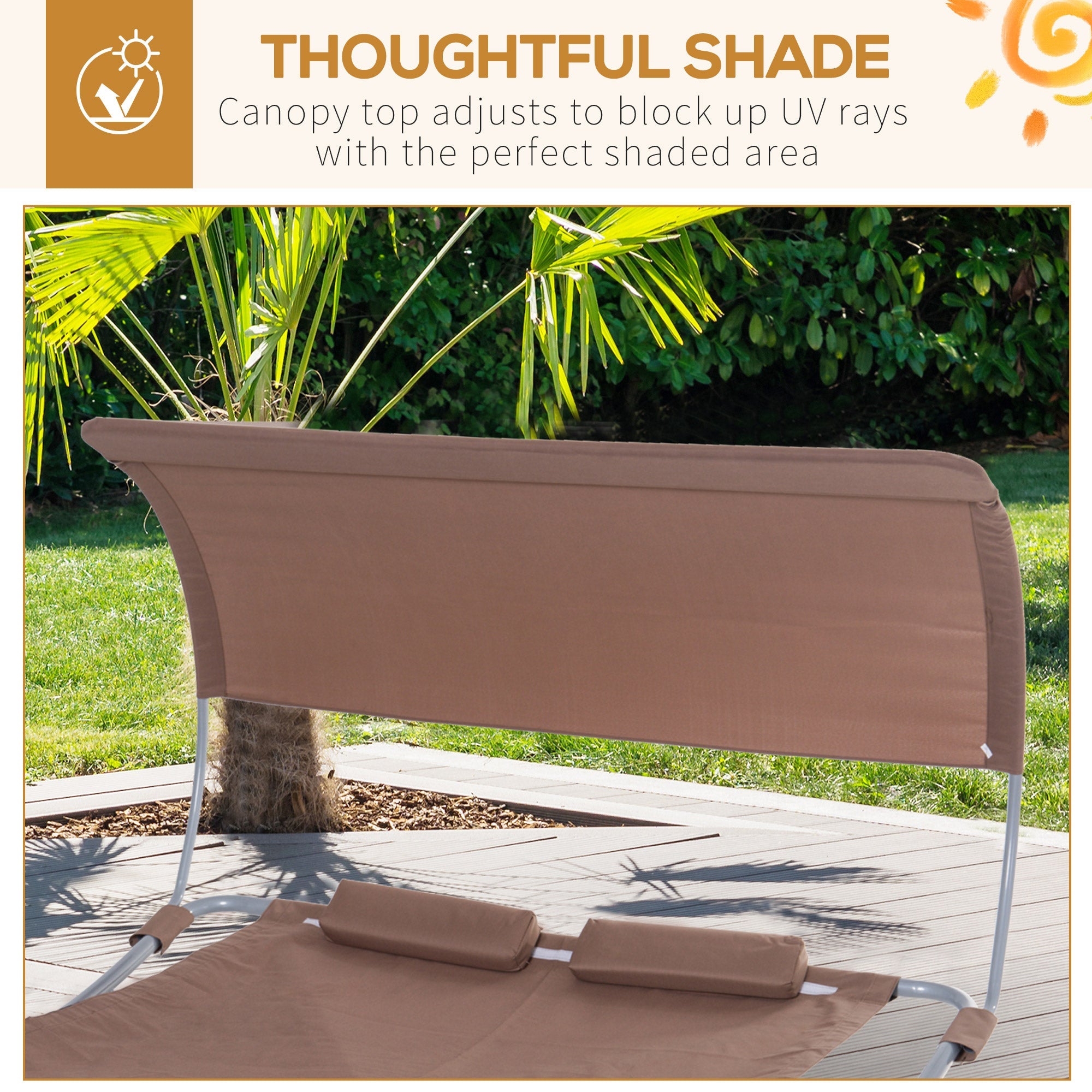 Outsunny 79" Spacious Double Sun Lounger Hammock Bed Outdoor with Pillow Canopy Grey 