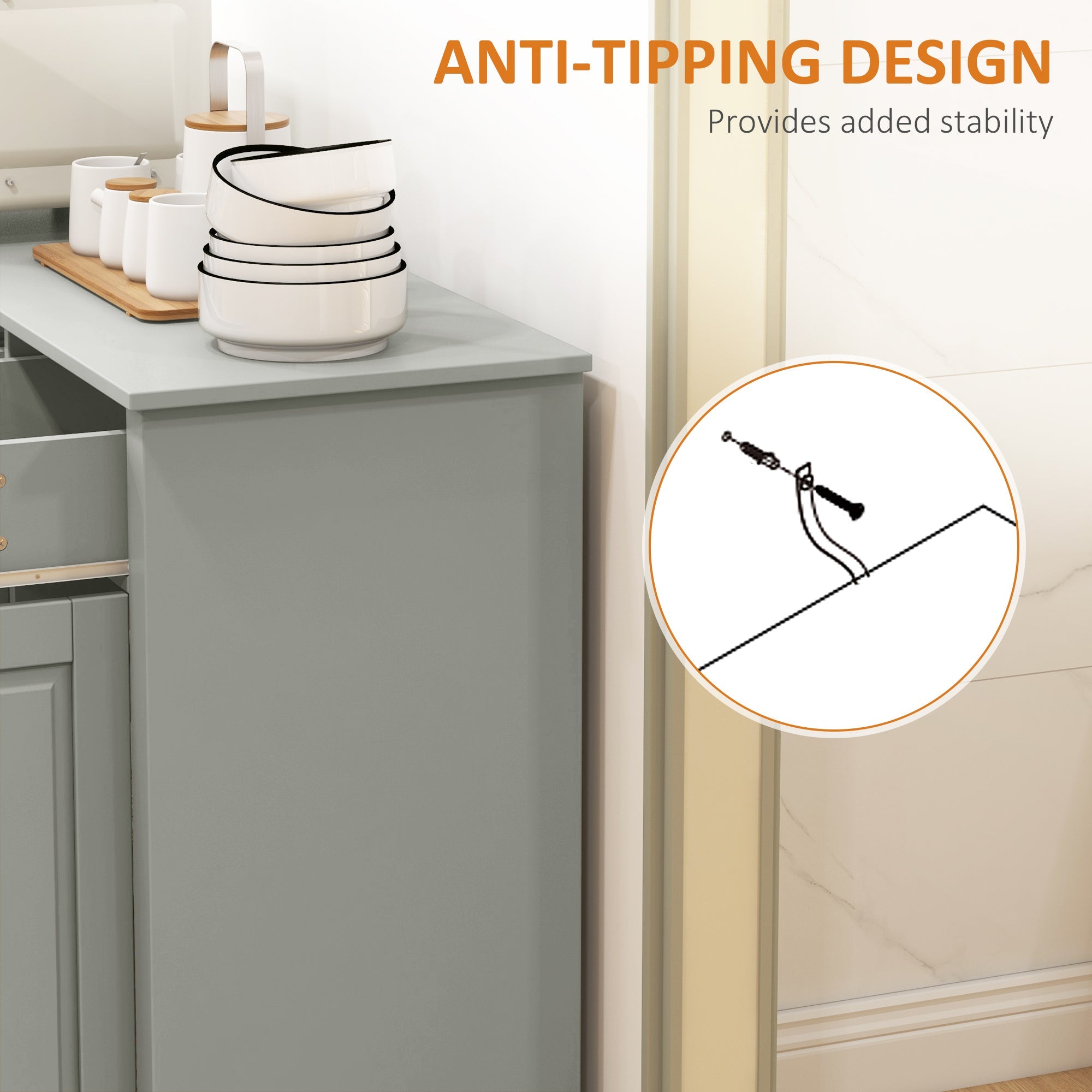 HOMCOM Modern Sideboard Cabinet, Buffet Cabinet with 2 Drawers and Adjustable Shelves, Buffets Tables for Dining Room, Grey 