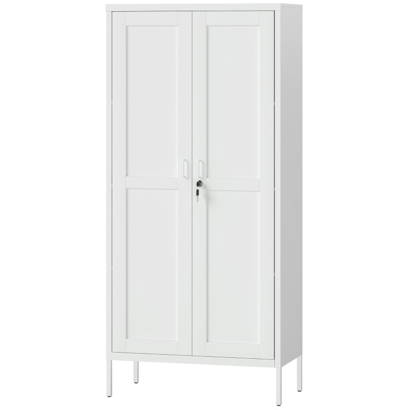 Office Storage Cabinet, Lockable Filing Cabinet with 3 Adjustable Shelves and 2 Doors for Home Office, Garage, White